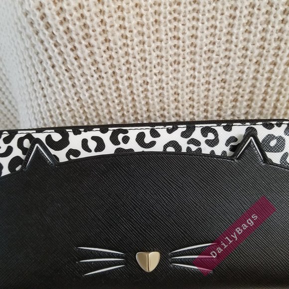 NWT KATE SPADE 100% AUTHENTIC MEOW CAT CONTINENTAL WALLET BLACK WHITE LEOPARD - Picture 5 of 7